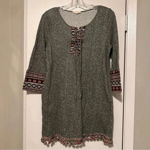 Entro Melange Shift Dress Women Aztec Tapestry Round Neck Knit gray size M